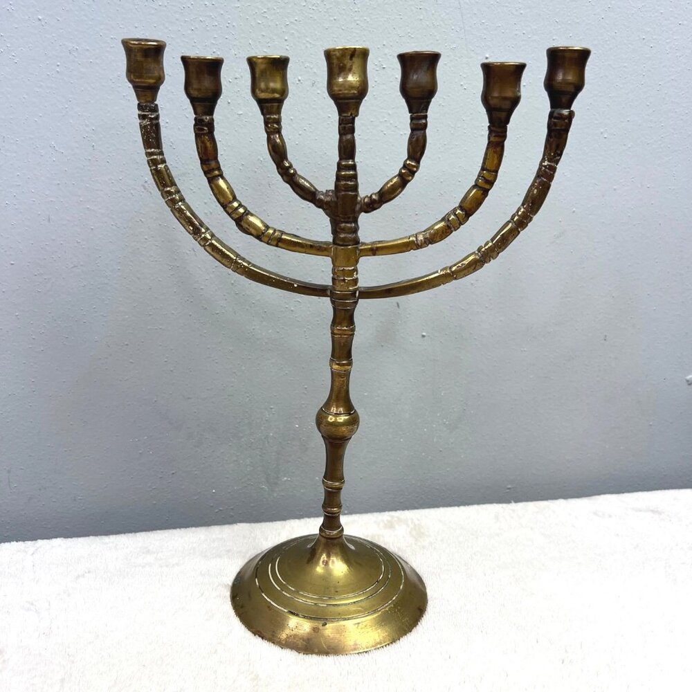 Vintage Brass Menorah Candelabra Candle Holder 7 Branch